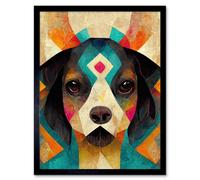 Artery8 Framed Wall Art Quirky Boho Abstract Modern Shaman Guru Dog - 12X16 Inch