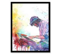 Artery8 Framed Wall Art Rainbow Modern Watercolour Keyboard Music Print - 12X16 Inch