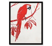 Artery8 Framed Wall Art Red Scarlet Macaw Parrot Bird On Tree Branch - 12X16 Inch