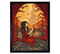 Artery8 Framed Wall Art Red Witch Concept Art Fire Priestess Art Nouveau - 12X16 Inch
