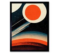 Artery8 Wall Art Print Retro Boho Space Starscape Abstract Mid Century Style Navy Teal Orange Cream Art Framed in Black | Size: W12" x H16" Artery8 Black W12" x H16"