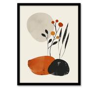 Artery8 Framed Wall Art Rocks And Wild Flowers Bright Boho Japandi Style - 12X16 Inch