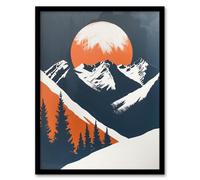 Artery8 Framed Wall Art Rocky Mountains Forest Sunrise Modern Painting - 12X16 Inch