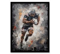 Artery8 Framed Wall Art Rugby Fan Artwork World Cup Forward With Ball Action Painting For Him Man Cave - 12X16 Inch