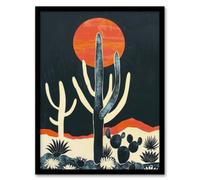 Wall Art Print Saguaro Cactus Orange Grey Sun Desert Landscape Art Framed Poster Artery8 Black W12 inch x H16 inch