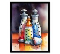 Artery8 Framed Wall Art Salt And Pepper Ceramic Shakers Modern Folk - 12X16 Inch
