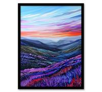 Artery8 Scottish Heather Fields Artwork Purple Hills Framed Art Print in Blue | Size: W12" x H16" Artery8 Blue W12" x H16"