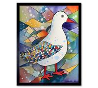 Artery8 Framed Wall Art Seagull Bird And Snowflakes Folk - 12X16 Inch