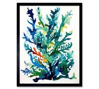 Artery8 Framed Wall Art Seaweed Plant Abstract Folk - 12X16 Inch