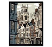 Artery8 Framed Wall Art Shambles Street Cityscape With York Minster Towers - 12X16 Inch