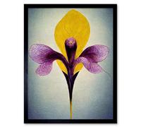 Artery8 Wall Art Print Simple Elegant Single Orchid Purple Yellow Art Framed in Black | Size: W12" x H16" Artery8 Black W12" x H16"