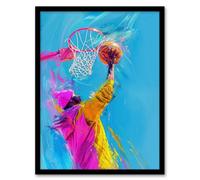 Artery8 Framed Wall Art Slam Dunk Shot Basketball Player Abstract Poster - 12X16 Inch