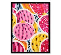 Artery8 Wall Art Print Sliced Dragon Fruit Kitchen Artwork Pink Orange Blue Vibrant Abstract Oil Painting Artwork Framed | Size: W12" x H16" Artery8 Pink W12" x H16"