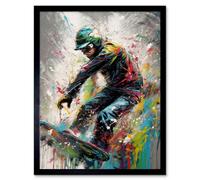 Artery8 Framed Wall Art Snowboarding Extreme Sport Athlete Paint Splat - 12X16 Inch
