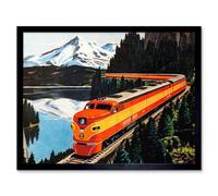 Artery8 Framed Wall Art Southern Pacific Train Railroad Travel Retro Ad Mountain Landscape Painting - 12X16 Inch