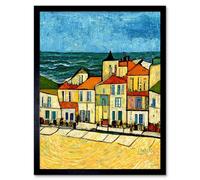 Artery8 Framed Wall Art Spain Costa Brava Seaside Van Gogh Style Modern - 12X16 Inch