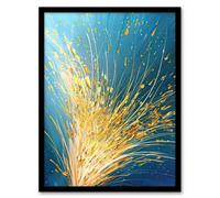 Artery8 Framed Wall Art Spray Golden Wheat Acrylic Painting Teal Harvest Print - 12X16 Inch
