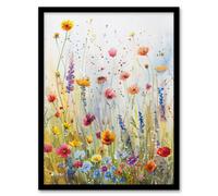 Artery8 Framed Wall Art Spring Wildflower Meadow Watercolour Painting Print - 12X16 Inch