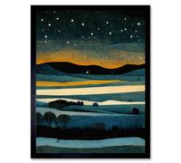 Artery8 Framed Wall Art Star Filled Twilight Landscape Painting - 12X16 Inch