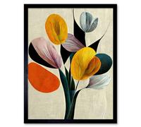 Artery8 Framed Wall Art Summer Flowers Floral Bouquet Bold Abstract Boho - 12X16 Inch