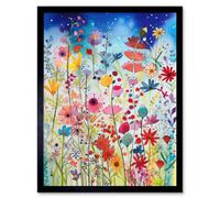 Artery8 Framed Wall Art Summer Wildflower Meadow Folk - 12X16 Inch