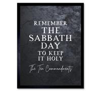 Artery8 Framed Wall Art Ten Commandments Remember The Sabbath Christian Bible Verse Quote Scripture - 12X16 Inch