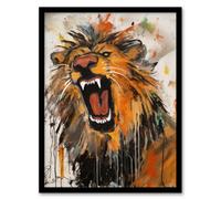 Artery8 Wall Art Print The Circus Lion Roars Painting By Tom Jones Art Framed in Orange | Size: W12" x H16" Artery8 Orange W12" x H16"