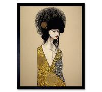 Artery8 Framed Wall Art The Goddess In Gold Black Klimt Style Robe - 12X16 Inch