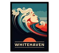 Artery8 Framed Wall Art The Seaside Calls Whitehaven Beach Australia Sunset Woman Of The Waves Sea Siren - 12X16 Inch