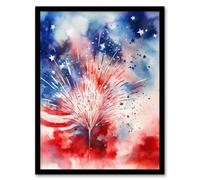 Artery8 Framed Wall Art The Stars And Stripes Salute Abstract Watercolour 4Th July Independence Day Usa - 12X16 Inch