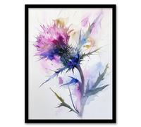 Artery8 Thistle Flower Bloom Soft Watercolour Painting Living Room Art Print Framed Poster Wall Decor 12x16 inch