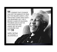 Artery8 Framed Wall Art Triumph Over Fear Courage Nelson Mandela Quote Black And White Photograph - 12X16 Inch