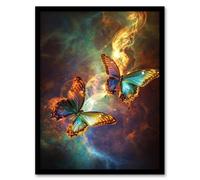 Artery8 Framed Wall Art Universe String Theory Cosmic Butterflies Dance Print - 12X16 Inch
