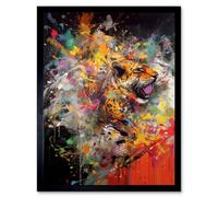 Artery8 Framed Wall Art Unleash Action Painting With Tiger - 12X16 Inch