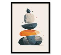 Artery8 Framed Wall Art Vertical Stacked Rocks Cairn Boho Stylised Design - 12X16 Inch