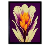 Artery8 Framed Wall Art Vibrant Saffron Crocus Flower Abstract In Violet Orange Cream - 12X16 Inch