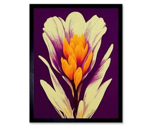 Artery8 Framed Wall Art Vibrant Saffron Crocus Flower Abstract In Violet Orange Cream - 12X16 Inch