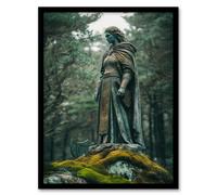 Artery8 Framed Wall Art Viking Shield Maiden Warrior Statue In Forest Print - 12X16 Inch