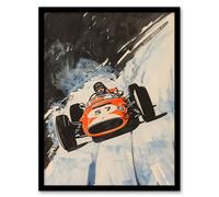 Artery8 Framed Wall Art Vintage Automobile Racing Watercolour Print - 12X16 Inch