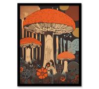 Artery8 Framed Wall Art Vintage Cep Mushroom Aesthetic Earthy Orange Boletus Kitchen - 12X16 Inch