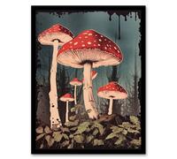 Artery8 Framed Wall Art Vintage Fly Fairy Mushroom Toadstool Earthy Aesthetic Kitchen - 12X16 Inch