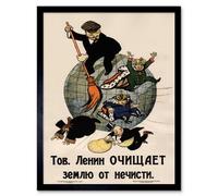 Artery8 Framed Wall Art Vintage Poster Communism Lenin Anti Capitalist Revolution - 12X16 Inch