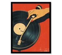 Wall Art Print Vintage Retro Vinyl Record Player Spin 1950's Pulp Art Framed Poster Artery8 Black W12 inch x H16 inch