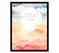 Artery8 Framed Wall Art What We Think We Become Buddhist Mindfulness Sun Clouds - 12X16 Inch