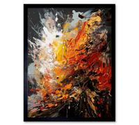 Artery8 Framed Wall Art White Orange Red Abstract Painting - 12X16 Inch