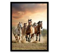 Artery8 Wild Horses Galloping Open Field Sunset Clouds Framed Art Print in Brown | Size: W12" x H16" Artery8 Brown W12" x H16"
