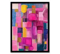 Artery8 Framed Wall Art Wine Lover Drinks Pink Abstract Cubist Still Life Print - 12X16 Inch