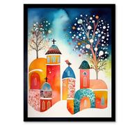 Artery8 Framed Wall Art Winter Churchyard Snowfall Trees Folk - 12X16 Inch