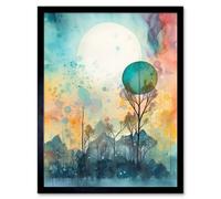 Artery8 Framed Wall Art Winter Forest Landscape Dreamland Partial Sun Eclipse And Snowfall Over Trees - 12X16 Inch