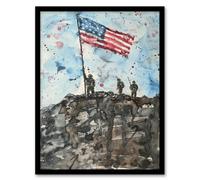 Artery8 Framed Wall Art World War Ii Iwo Jima American Flag Watercolour - 12X16 Inch